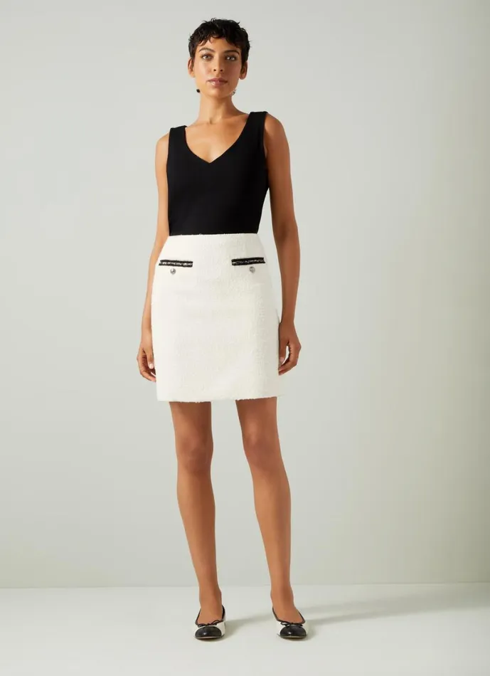 LKBennett Skirts Women Charlie White Tweed Recycled Cotton Trim Skirt