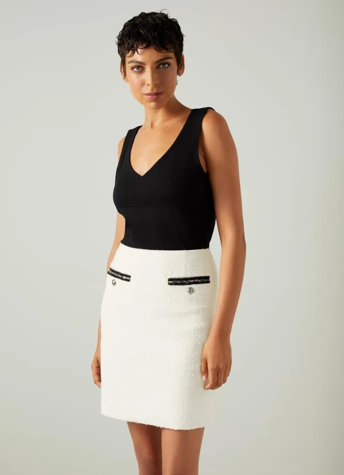 LKBennett Skirts Women Charlie White Tweed Recycled Cotton Trim Skirt