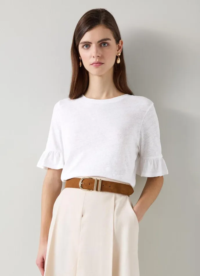 LKBennett Tops Women Gene Linen Frill TShirt In White