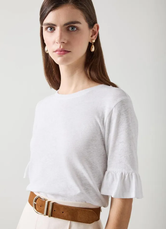 LKBennett Tops Women Gene Linen Frill TShirt In White LKBennett Tops Women Gene Linen Frill TShirt In White