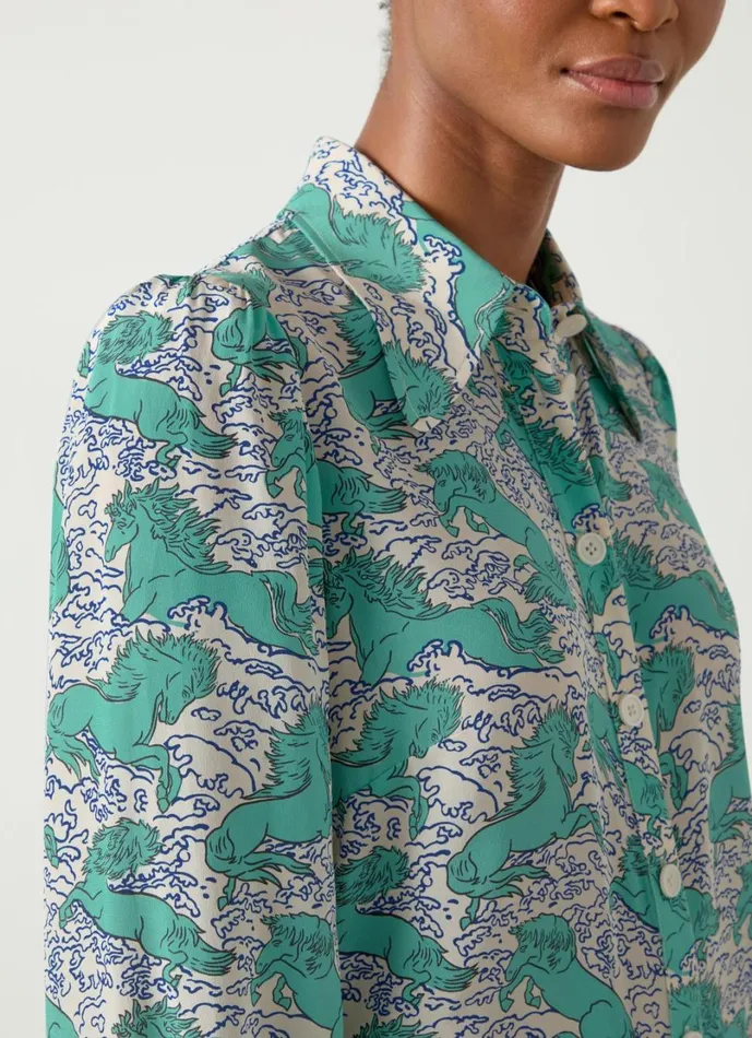 LKBennett Tops Women Sonya Cream Multi Horses Print Silk Blouse LKBennett Tops Women Sonya Cream Multi Horses Print Silk Blouse