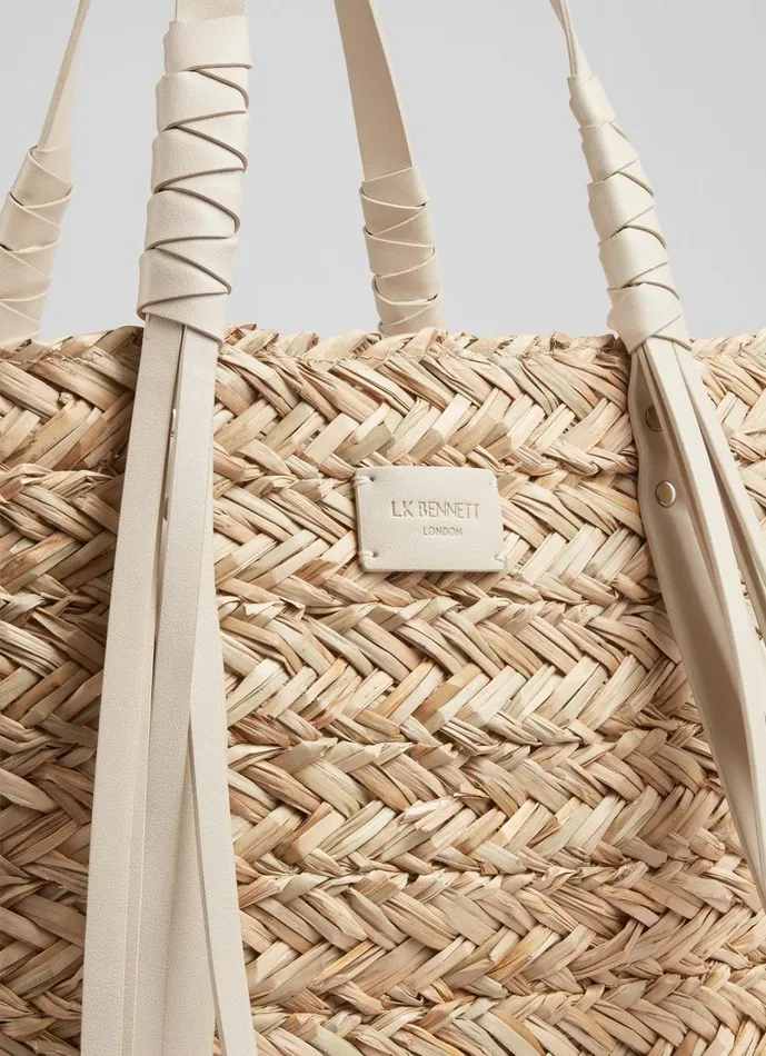 LKBennett Tote Bags Women Violetta Cream Leather Tassel Straw Bag