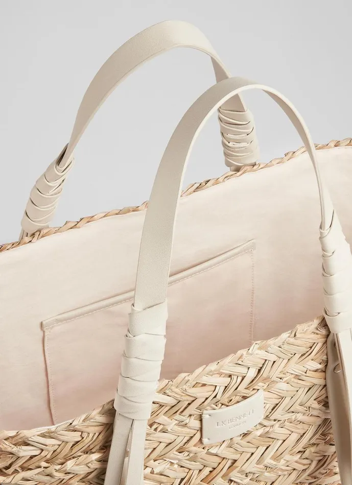 LKBennett Tote Bags Women Violetta Cream Leather Tassel Straw Bag