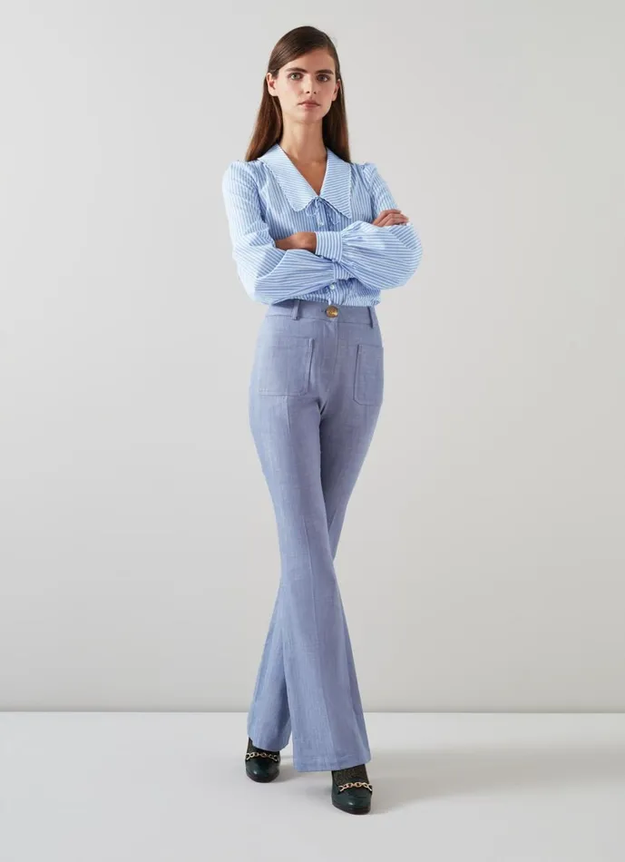 LKBennett Trousers Women Avery Pale Blue Italian Cotton Trousers