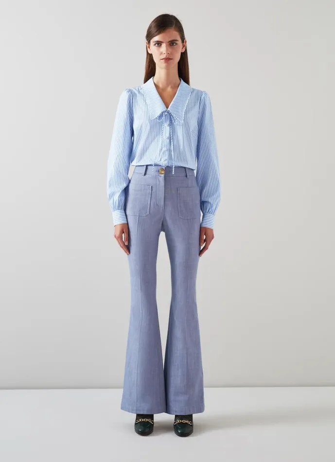 LKBennett Trousers Women Avery Pale Blue Italian Cotton Trousers