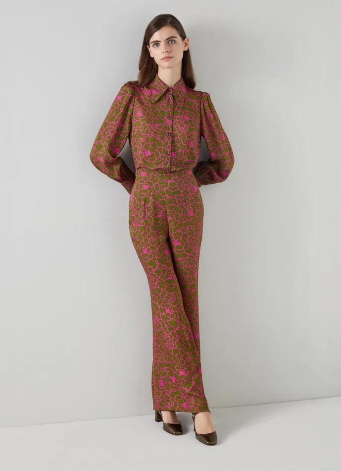 LKBennett Trousers Women Esme Olive and Magenta Peony Print Trouser