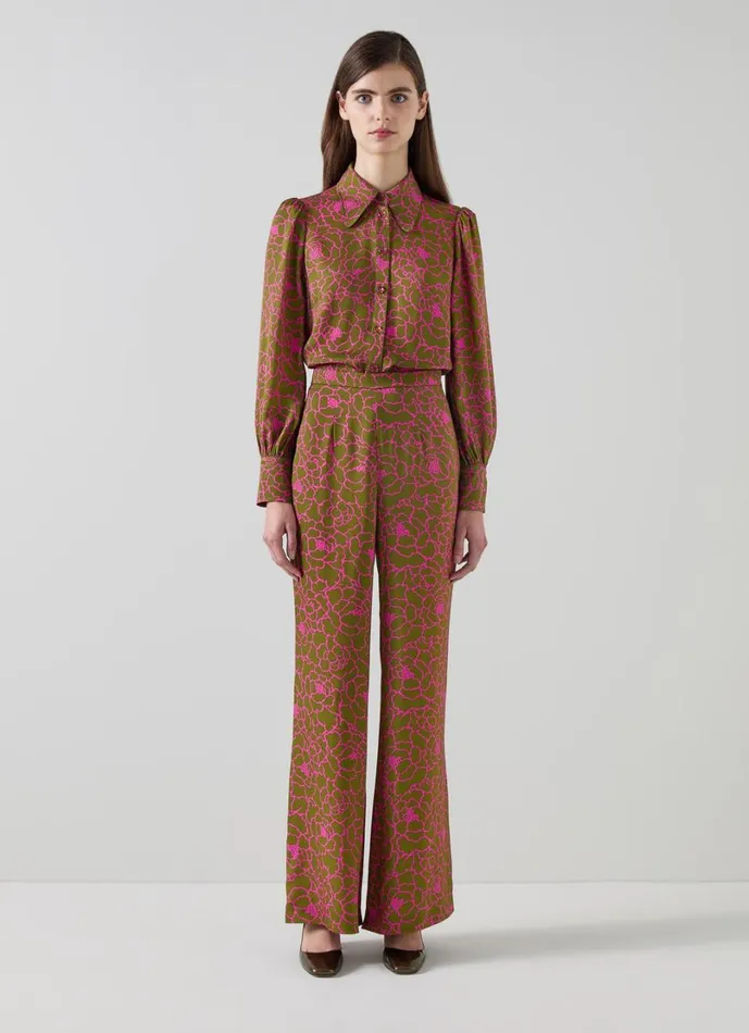 LKBennett Trousers Women Esme Olive and Magenta Peony Print Trouser