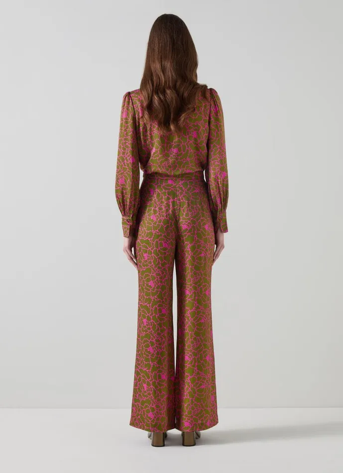 LKBennett Trousers Women Esme Olive and Magenta Peony Print Trouser