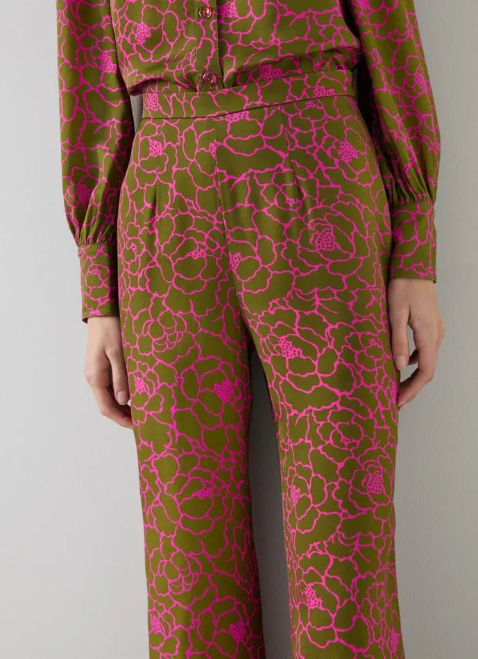 LKBennett Trousers Women Esme Olive and Magenta Peony Print Trouser