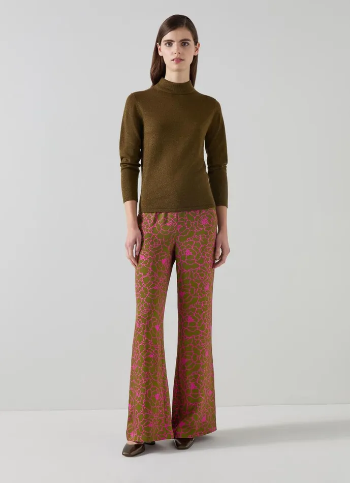 LKBennett Trousers Women Esme Olive and Magenta Peony Print Trouser