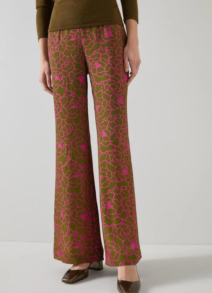 LKBennett Trousers Women Esme Olive and Magenta Peony Print Trouser