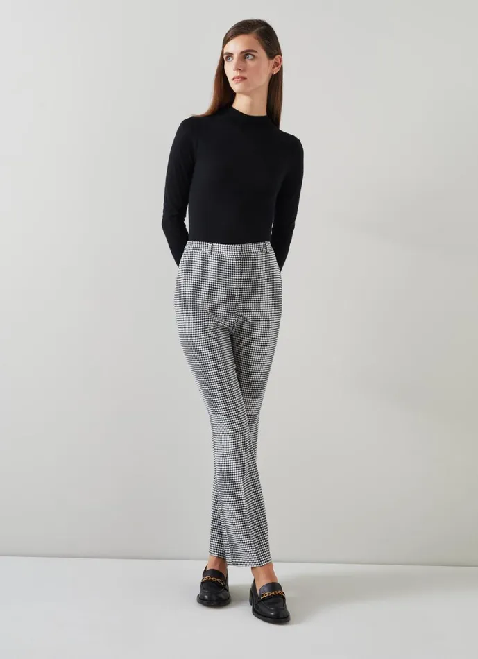 LKBennett Trousers Women Laurie Black and Cream Houndstooth Bootcut LENZING ECOVERO Viscose Trouser LKBennett Trousers Women Laurie Black and Cream Houndstooth Bootcut LENZING ECOVERO Viscose Trouser