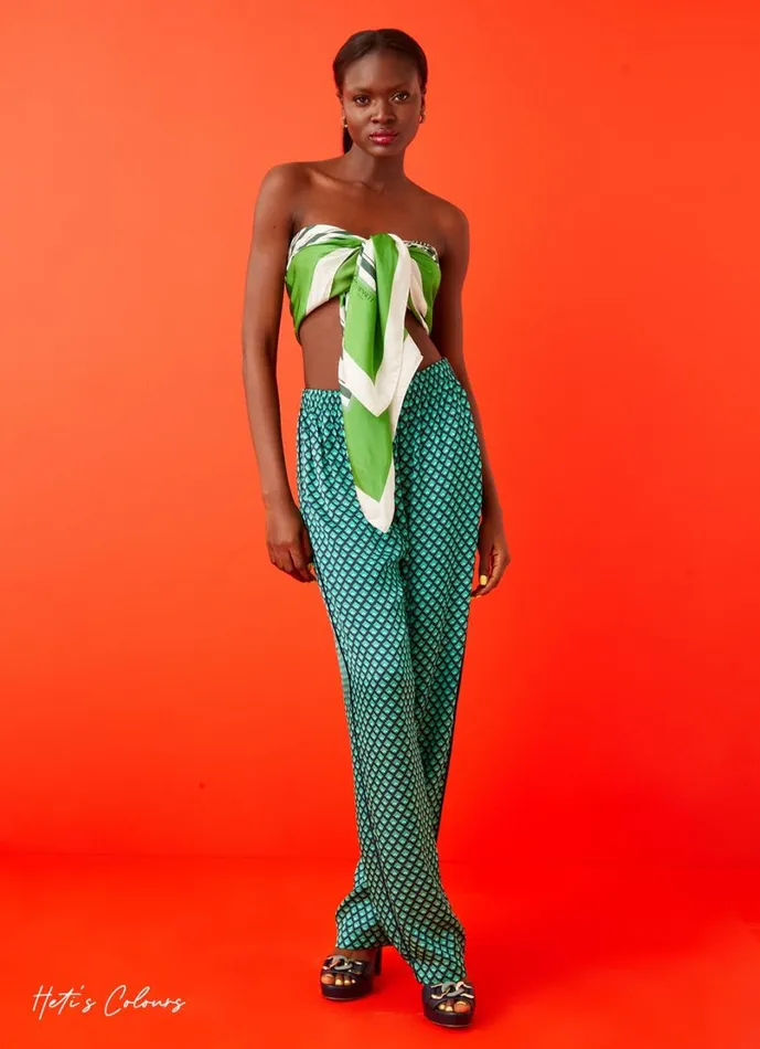 LKBennett Trousers Women Lucia Green And Navy Geometric Print Trousers
