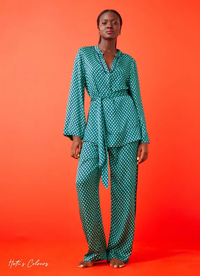 LKBennett Trousers Women Lucia Green And Navy Geometric Print Trousers