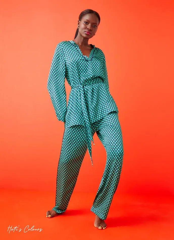 LKBennett Trousers Women Lucia Green And Navy Geometric Print Trousers