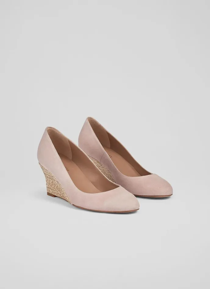 LKBennett Wedges Women Eevi Pink Suede Espadrille Wedges LKBennett Wedges Women Eevi Pink Suede Espadrille Wedges