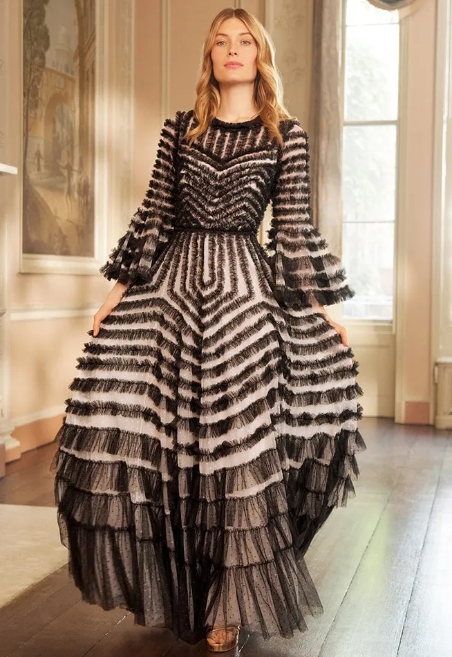 La Vie En Rose Round Neck Gown Black Women Needle and Thread Dresses