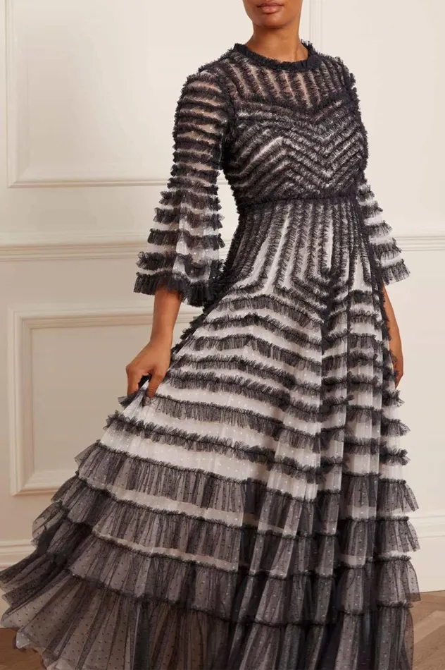 La Vie En Rose Round Neck Gown Black Women Needle and Thread Dresses