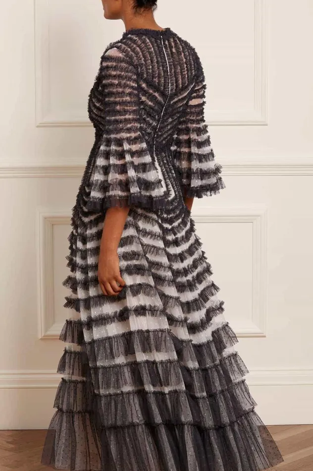 La Vie En Rose Round Neck Gown Black Women Needle and Thread Dresses