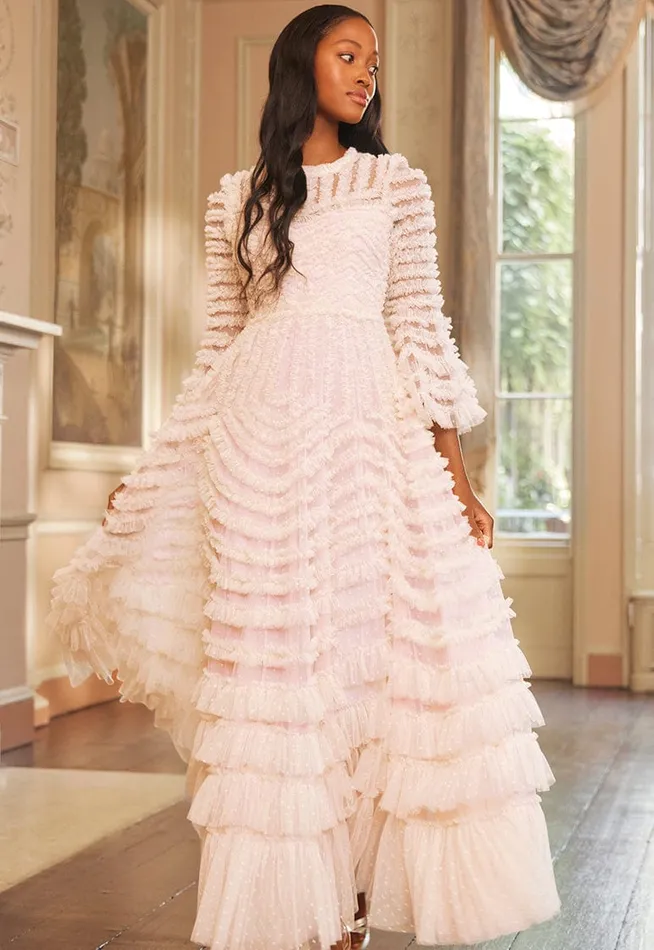 La Vie En Rose Round Neck Gown Pink Women Needle and Thread Dresses