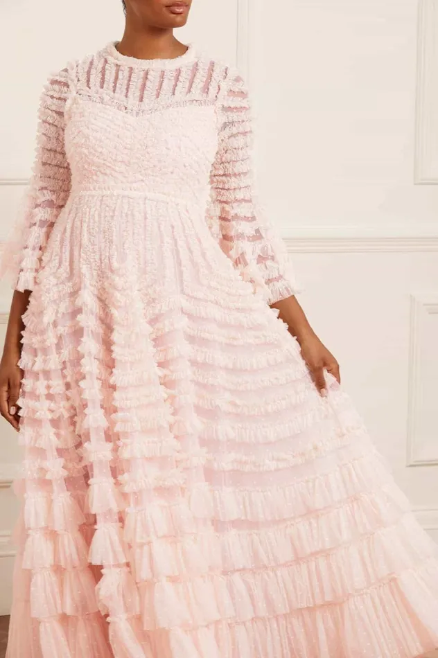 La Vie En Rose Round Neck Gown Pink Women Needle and Thread Dresses