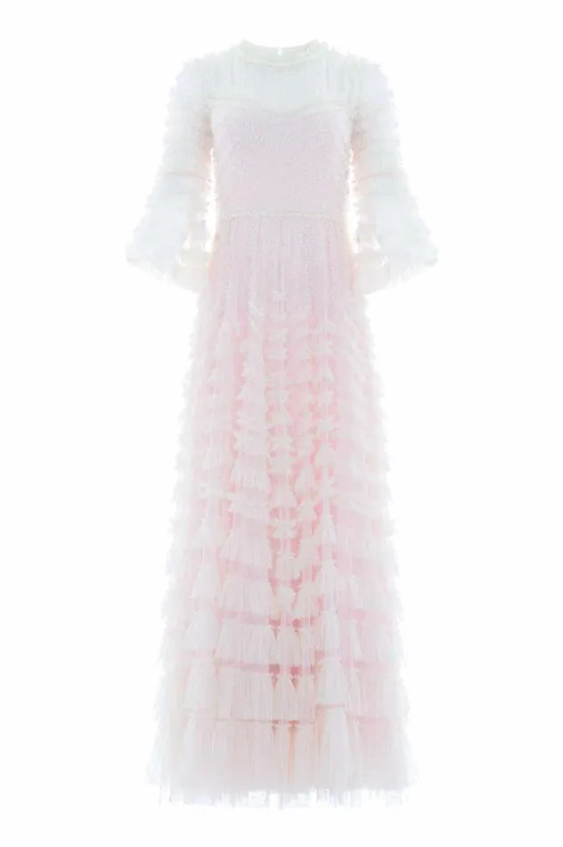 La Vie En Rose Round Neck Gown Pink Women Needle and Thread Dresses