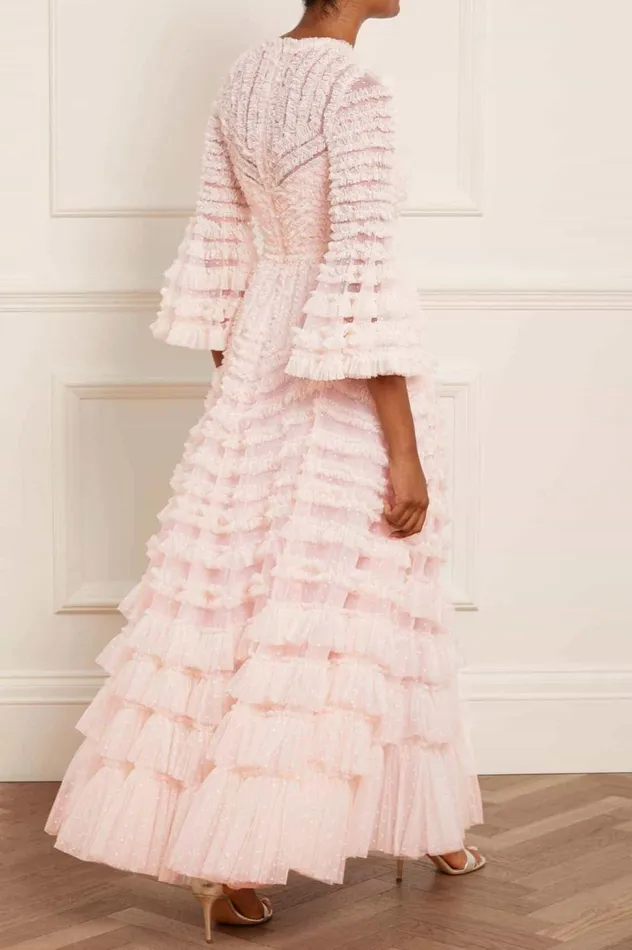 La Vie En Rose Round Neck Gown Pink Women Needle and Thread Dresses