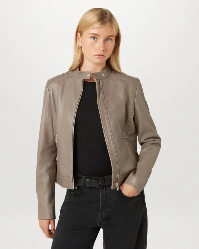 Leather Jackets Women Belstaff Mollison Jacket Driftwood