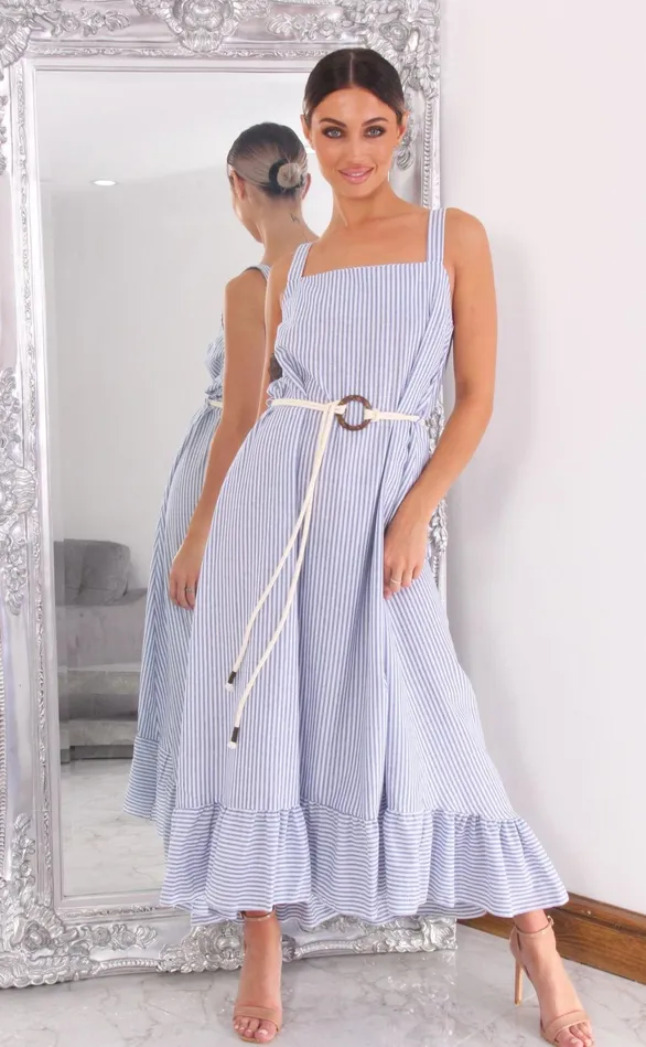 Light Miranda Denim Look Ruffle Hem Maxi Dress Women Missfiga Maxi Dresses