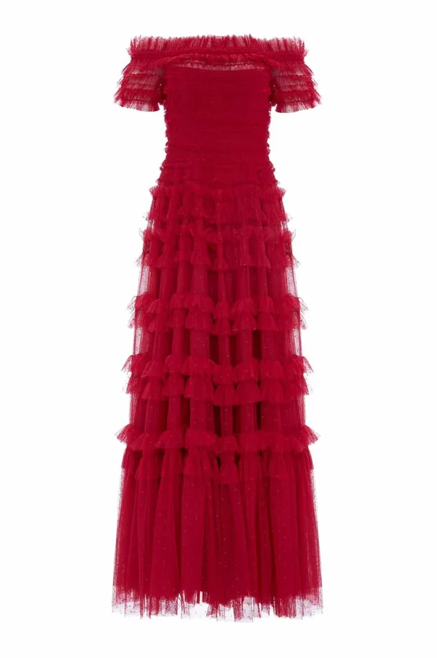Lisette Ruffle Off Shoulder Gown Red Women Needle and Thread Dresses
