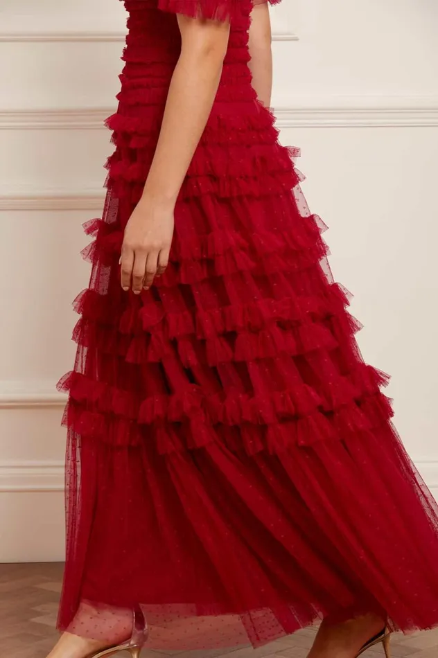 Lisette Ruffle Off Shoulder Gown Red Women Needle and Thread Dresses