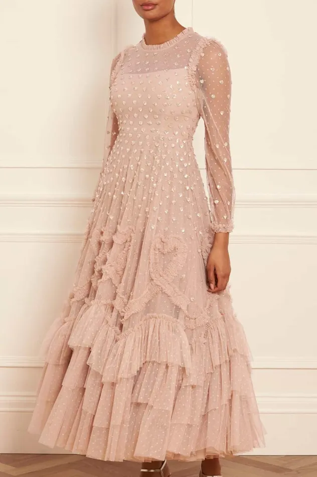 Love Letter Round Neck Ankle Gown Beige Women Needle and Thread Dresses