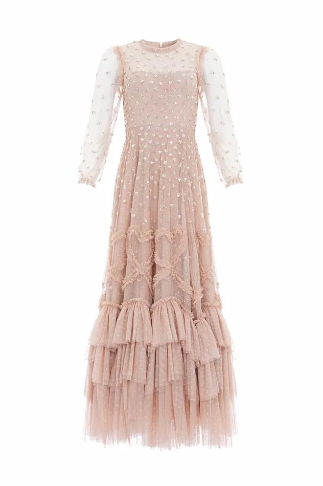 Love Letter Round Neck Ankle Gown Beige Women Needle and Thread Dresses