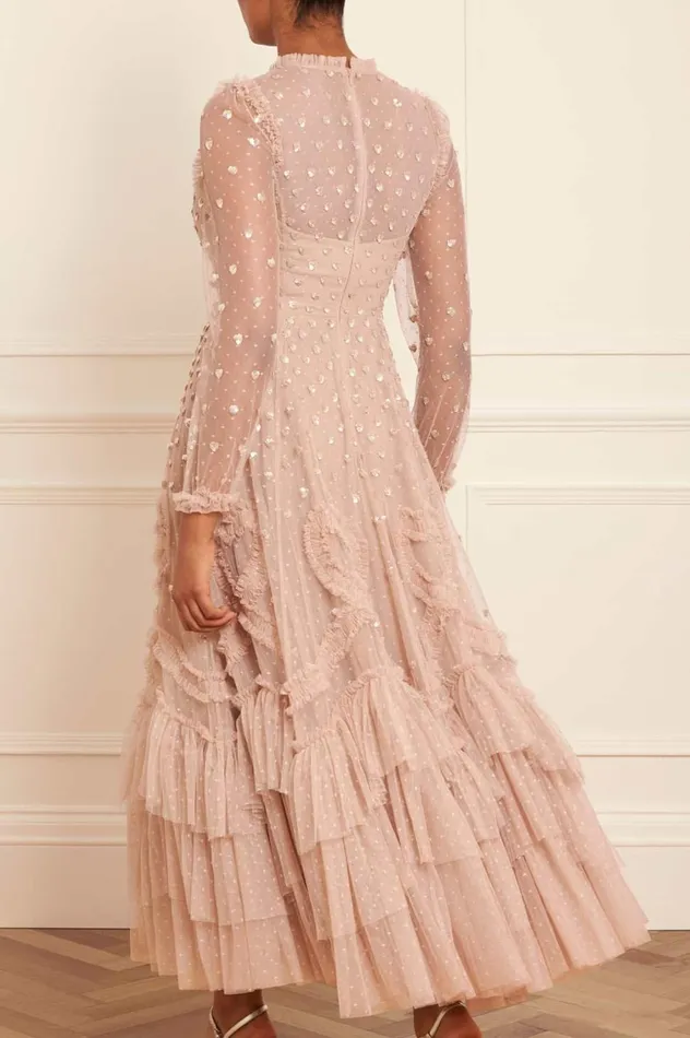 Love Letter Round Neck Ankle Gown Beige Women Needle and Thread Dresses