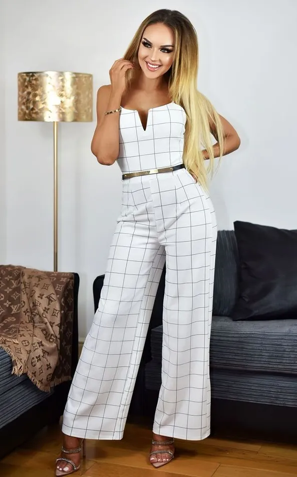 Luna Check Print Jumpsuit Ivory Women Missfiga Jumpsuits