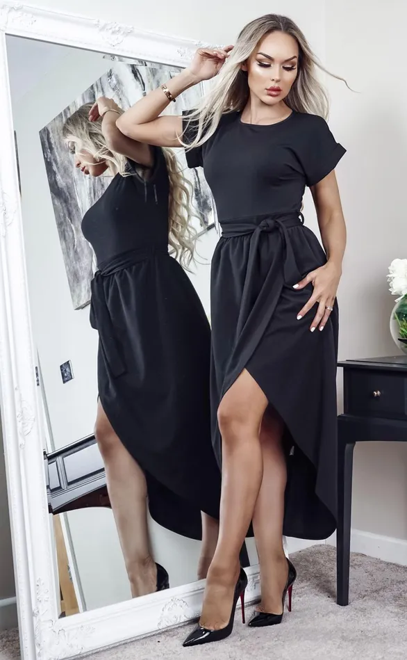 Madison Black Short Sleeve Wrap Day Dress Women Missfiga Wrap Dresses
