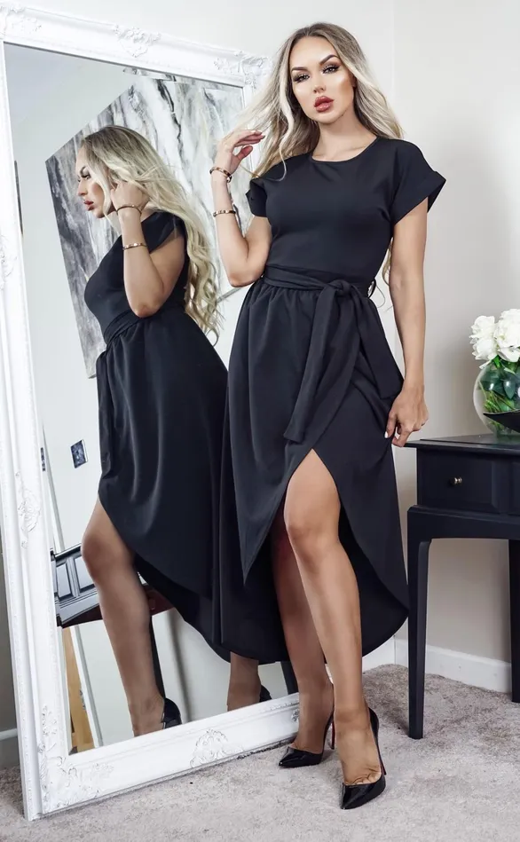 Madison Black Short Sleeve Wrap Day Dress Women Missfiga Wrap Dresses