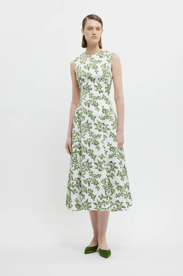 Mara Dress Blue Rose on White Taffeta Faille Women Dresses Emilia Wickstead