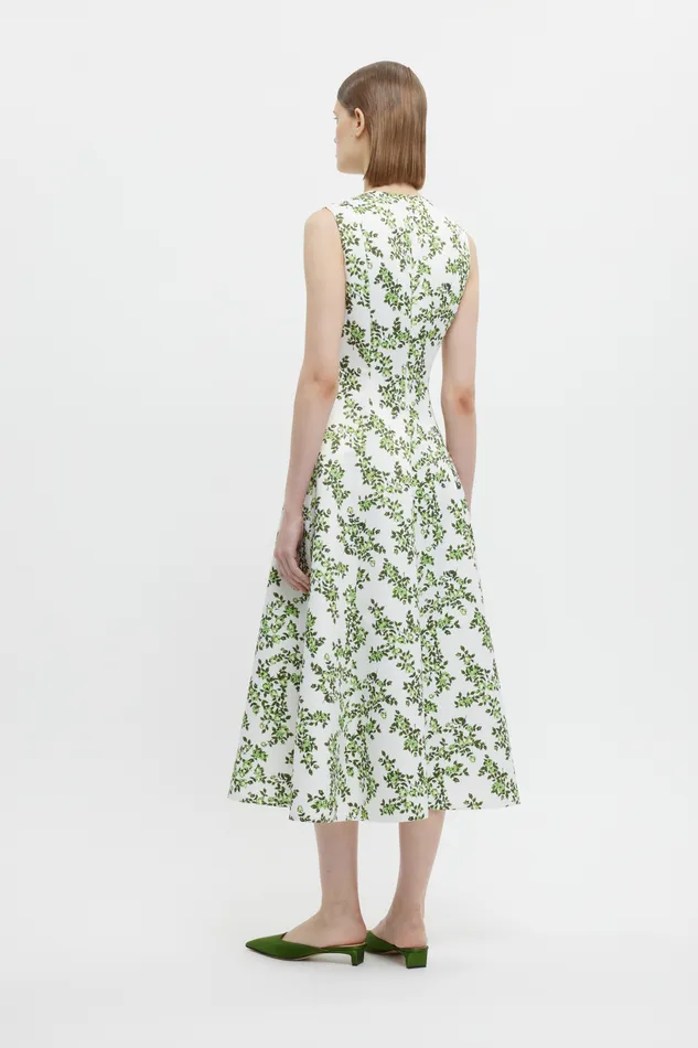Mara Dress Blue Rose on White Taffeta Faille Women Dresses Emilia Wickstead Mara Dress Blue Rose on White Taffeta Faille Women Dresses Emilia Wickstead