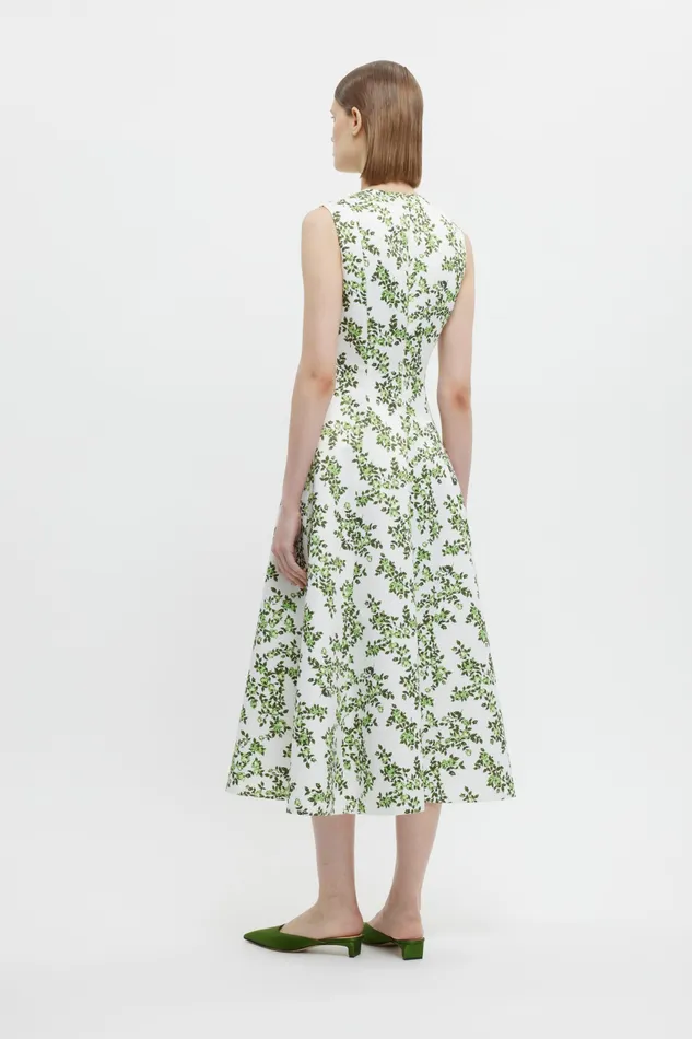 Mara Dress Blue Rose on White Taffeta Faille Women Dresses Emilia Wickstead Mara Dress Blue Rose on White Taffeta Faille Women Dresses Emilia Wickstead
