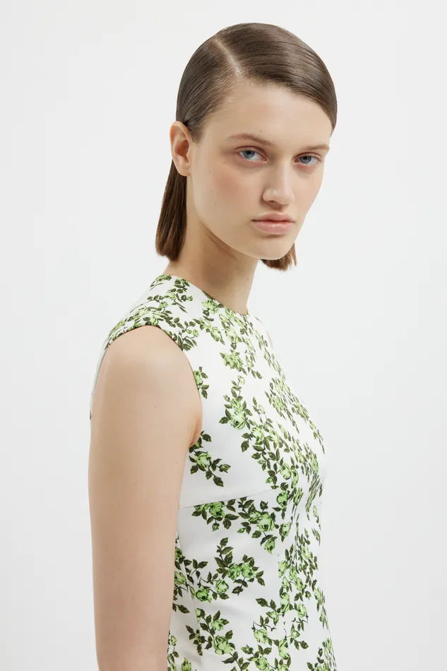 Mara Dress Blue Rose on White Taffeta Faille Women Dresses Emilia Wickstead Mara Dress Blue Rose on White Taffeta Faille Women Dresses Emilia Wickstead