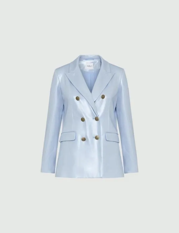 Marella Jackets Women Laminated Blazer Dust Blue