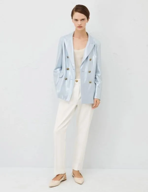 Marella Jackets Women Laminated Blazer Dust Blue