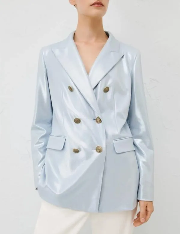 Marella Jackets Women Laminated Blazer Dust Blue