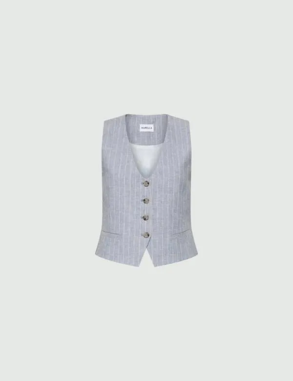 Marella Jackets Women Linenblend Gilet Dust Blue