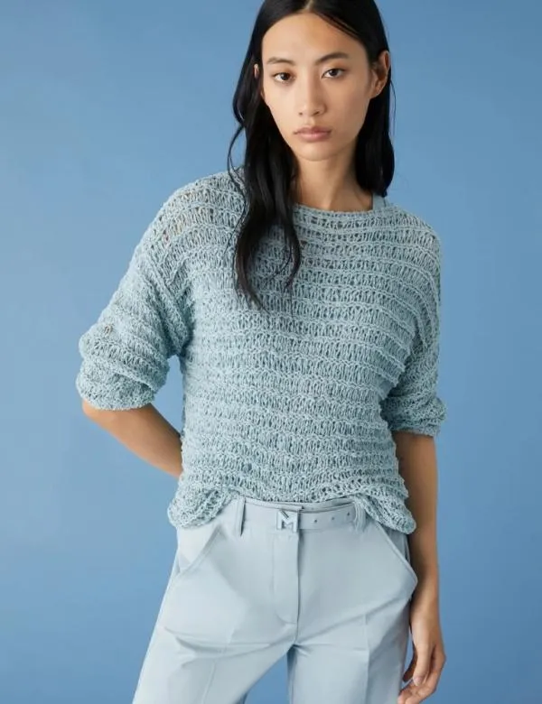 Marella Knitwear Women Cropped Sweater Skyblue