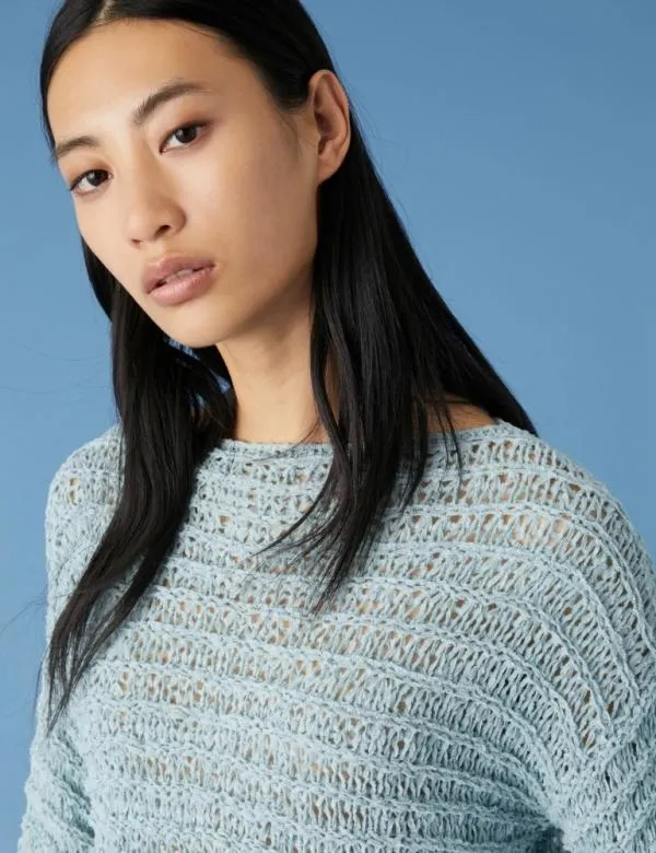 Marella Knitwear Women Cropped Sweater Skyblue
