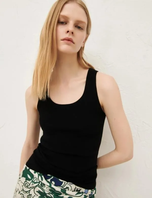 Marella Knitwear Women Slimfit Ribbed Top Black