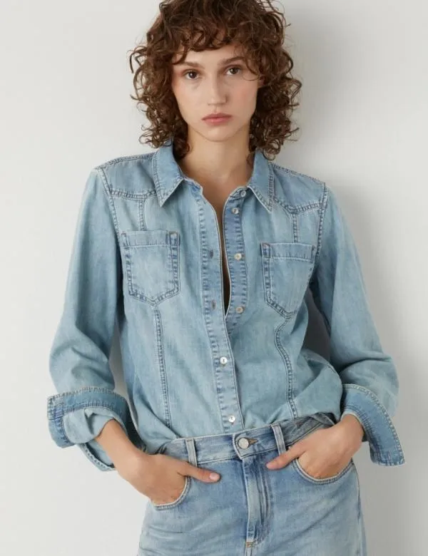Marella Shirts Women Denim Shirt Blue Jeans