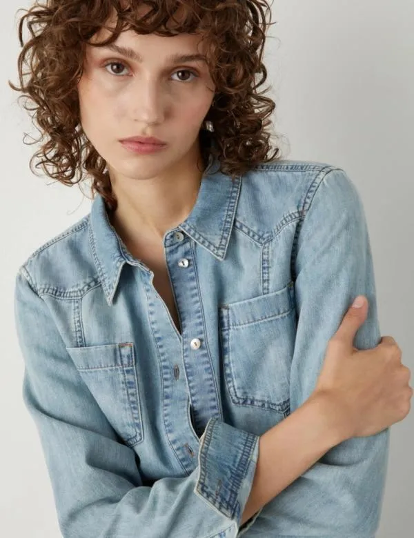 Marella Shirts Women Denim Shirt Blue Jeans